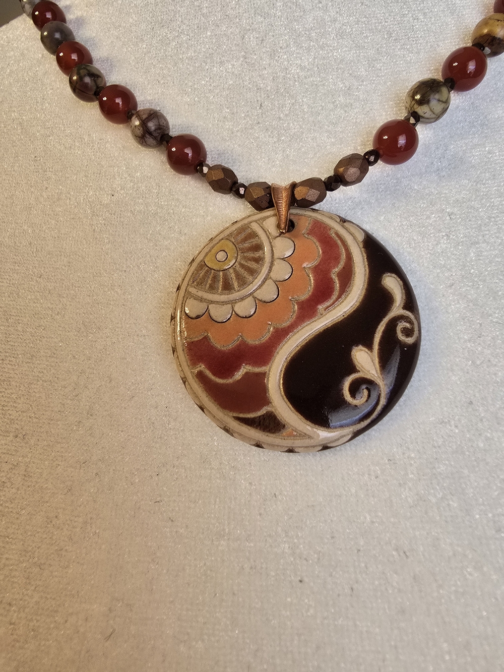Handcrafted Brown and Rust Ceramic Pendant Necklace